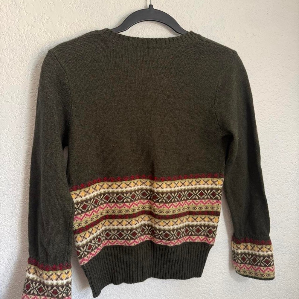 Vintage Tommy Hilfiger Fair Isle Lambswool Sweater Olive Green Size M - Picture 3 of 6